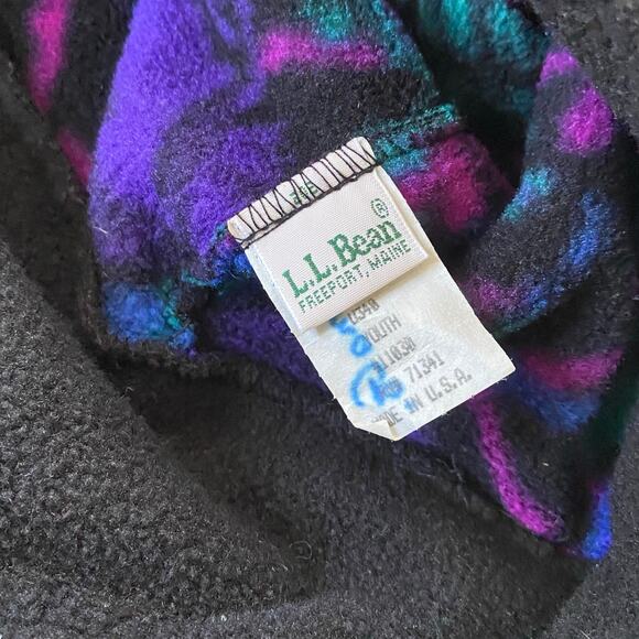 🌿LL Bean Vintage Purple Black Ear Flap Tie Geometric Fleece Hat Youth - Picture 4 of 7